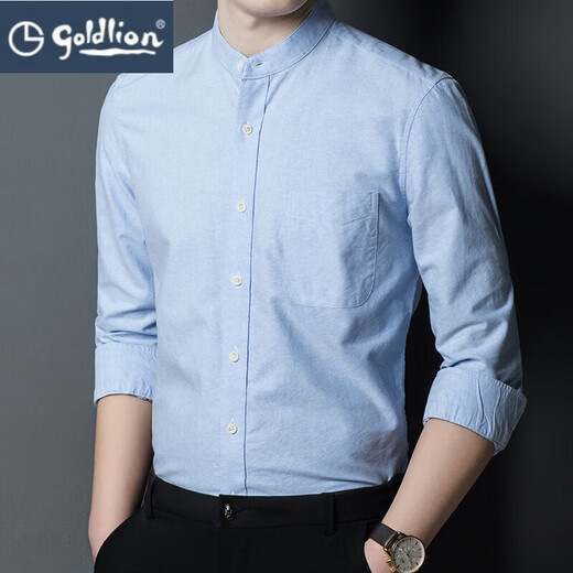 Goldlion Stand Halsband Langarm Shirt Männer Frühlings- und Sommer mittleren und jungen lässigen Zhongshan-Anzug Herrenhemd reine Baumwolle trendige Top-Zoll-Hemd Ly11162 White S 165