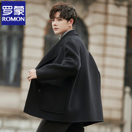 ROMON double-sided fleece coat men's short 2025 new Korean style windbreaker winter thickened wool suit jacket black M (120~140Jin Jin equals 0.5 kg)