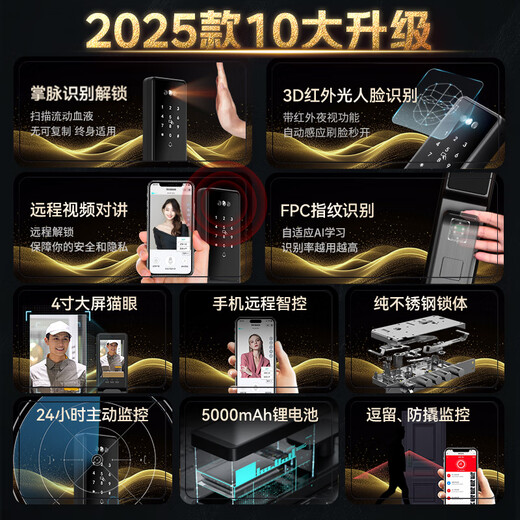 BECK Boke face fingerprint lock household smart door lock anti-theft password lock smart lock entry door electronic lock cat eye V6P
