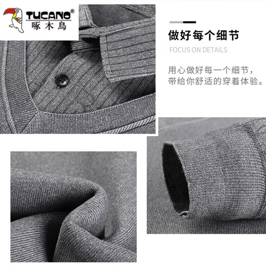 Spechtmänner gefälschte zweiteilige Pullover-Strickhemd-Hemdkragen Daddy Anzug plus Samt verdickte warme neue Stilstreifen 9013 Blau grau 4xl