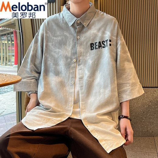 Meloban Pure Cotton atmable Student Kurzärmelte Hemd-Gradientenfarbe Herren Sommer Trendy Shirt Hong Kong Style Casual Fünf-Punkte-Ärmeljacke 898 Blau 3xl Referenz 160-180jin [Jin gleich 0,5 kg]