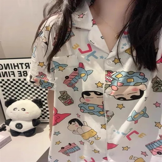 Superficial Japanese INS CARTOON MIGN CRAYON SHIN-SHIBA PAJAMAS POUR FEMMES EN SUMER NOUVEAU RORS IMPROST SORGES DES VENSEMENTS HOME 1695 [Ensemble en trois pièces] L 96-115Jin [Jin est égal à 0,5 kg]