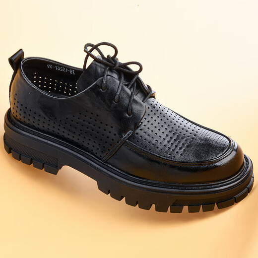 Bulipan Men's Wide Head Soft Soft Sof Sole Reultine En cuir chaussures Business Chaussures décontractées Sandales en cuir creux respirant trous frappés et semelle épaisse noire à lacets 15267-0 trous frappés en été 38 Ce modèle est une taille plus grande