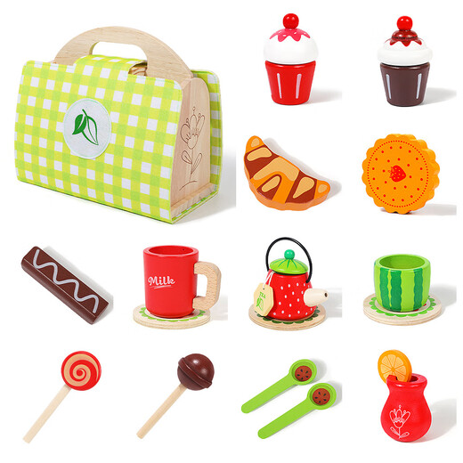 Große Hand hält kleine Hände neue hölzerne Kinder Nachmittagstee Dessert Simulation Tee Set Handheld Box Baby Rollenspiele Nachmittagstee (Modell 761
