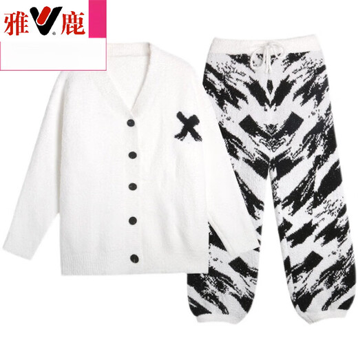 Yalu winter pajamas for women in 2024 new winter internet celebrity style coral velvet soft home clothes for women autumn and winter suit D-SZ686 white one-size [recommended 85Jin [Jin equals 0.5 kg]-130Jin [Jin equals 0.5 kg] wear].