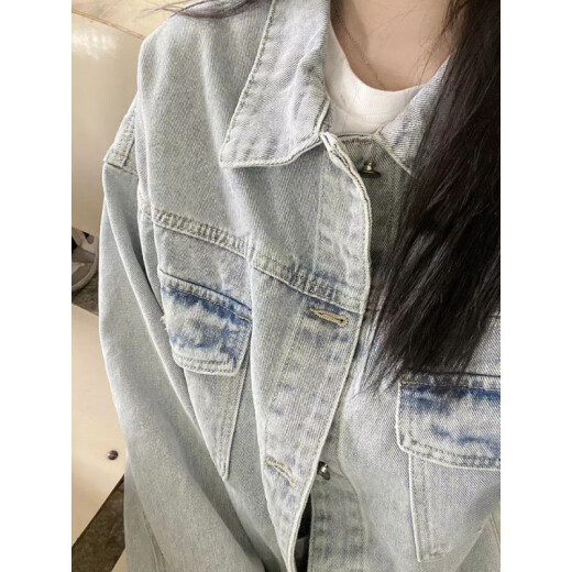 Yimuqi 2024 chaqueta de mezclilla de primavera y otoño para mujeres versátiles inspiraciones de mezclilla de gran tamaño de gran tamaño para mujeres Top 9929# Smoke Gray 10xl S Tamaño recomendado 80-100Jin [Jin iguala 0.5 kg]