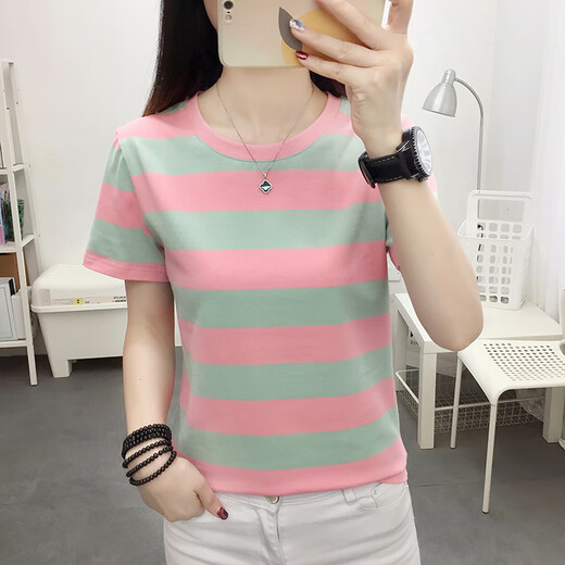 Wanlan 2025 Neue Sommerkleidung Lose Lose großartigen Baumwoll-Kurzarm-T-Shirt-Mutter-Mutter-Schulter-Schulter-T-Shirt Top 838 Blue XL schlägt 121-135jin vor [Jin ist 0,5 kg]
