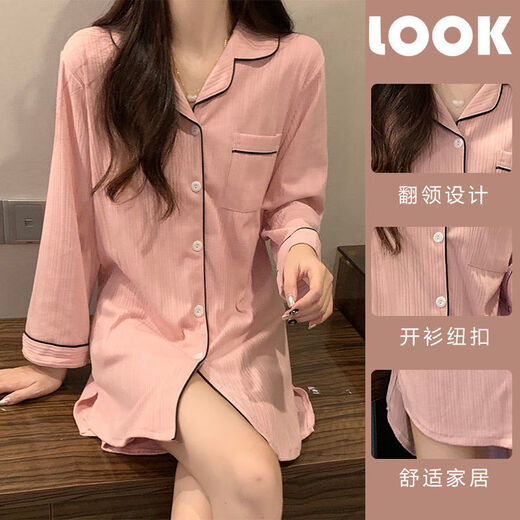 姿伟祺长袖睡裙女小个子家居服感2025 681#雅白色翻领裙(版) 175 L (95-110斤)