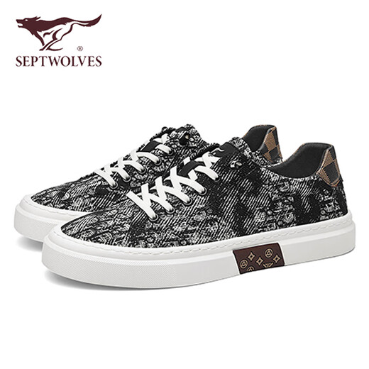 Sieben Wolf-Herrenschuhe für Sommer neue trendige und vielseitige klassische Brettschuhe für Herren-Soft Sohle, nicht rutschernde atmungsaktive, mit einem Beinen eingestellte Leinwandschuhe für Männer schwarz [Standard Lederschuhgröße] 41 (255 mm)