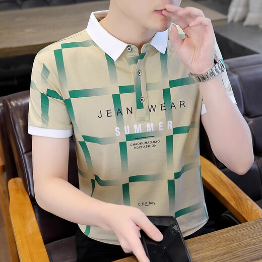 
ROMON casual versatile lapel POLO shirt trendy letter printing men's short-sleeved T-shirt 2025 summer new top F9230 black [quality guarantee] 2XL 135-150Jin [Jin equals 0.5 kg]