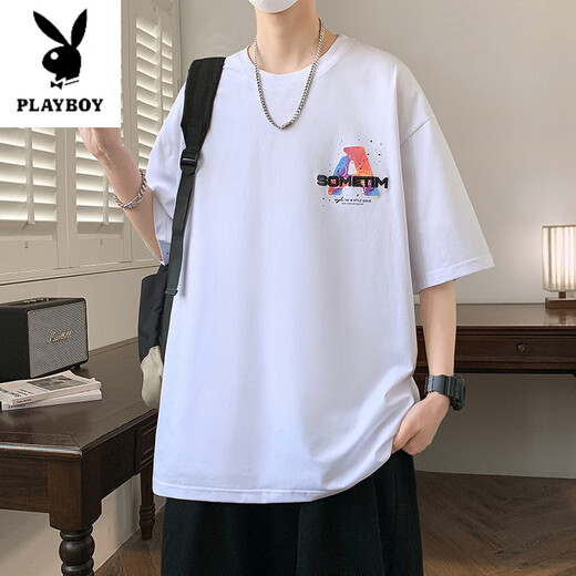 Playboy (PLAYBOY) teenager short-sleeved T-shirt boy 12-15 years old junior high school student handsome half-sleeved 13 big children summer T-shirt top JTTZ-W733 light blue 2XL 130 to 145 Jin [Jin equals 0.5 kg]