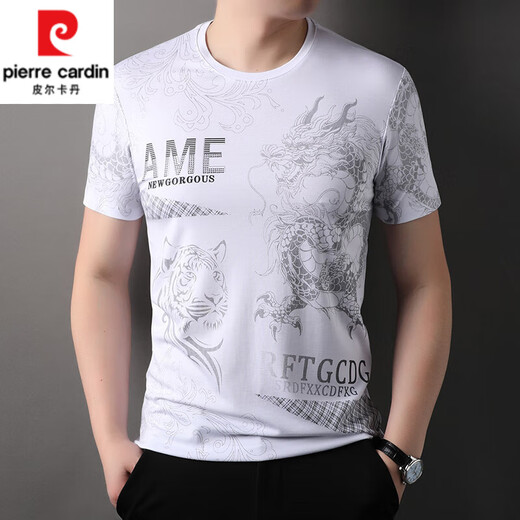 皮尔卡丹（pierre cardin）丝光棉圆领短袖T恤男士印花冰丝半袖上衣服高端薄款潮流男装汗衫 759龙年限定【黑色】 M 165/ 建议90-110斤