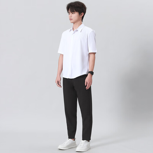 Goku Herrenanzug Shirt Set Teen Kurzarm No-Eisen Drop Top Light-professionelles Business-Forum-Interview Jobsuche weißes Hemd + schwarze Hosen 3xl Höhe 176-185 cm Gewicht 150-170jin [Jin entspricht 0,5 kg]