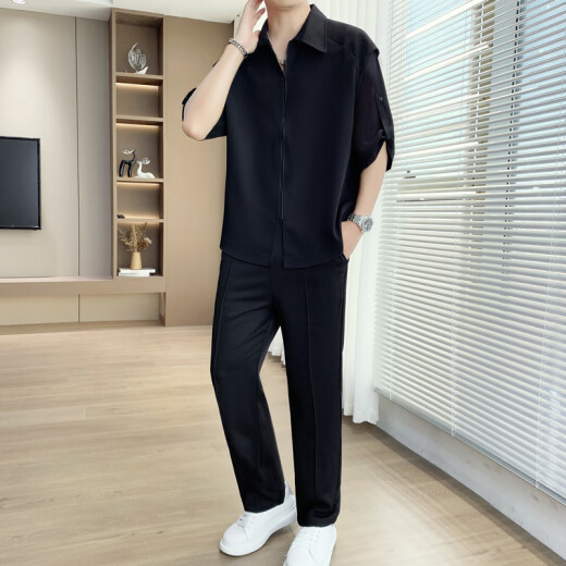 AEMAPE Fashion Whildy Shirty Summer Traje de verano para hombres Luz y guapo con pantalones delgados informales de negocios Conjunto de ropa masculina de 718 metros de blanco (mangas de siete trimestres) L Recomendado 110-130 Jin [Jin equivale a 0.5 kg]