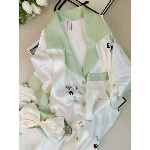 浪莎（LangSha）睡衣女款2025新款夏季真丝绸薄款三件套可爱短袖感家居服套装礼物 9224法斗狗【三件套 XL 【适合115-130斤】