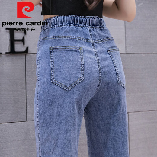 Pierre Cardin Wide-Bein-Jeans für Frauen 2025 Sommer dünne, lose und schlanke teuren Taillenstudentin Straight Micro-Flare Hosen 723 Blau S