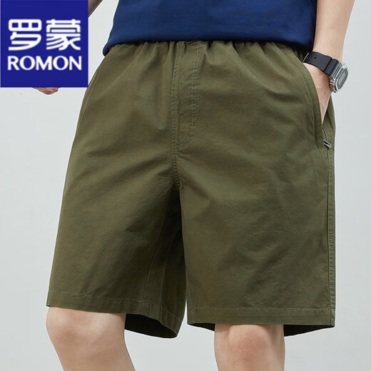 罗蒙（ROMON）纯棉短裤男夏季新款薄款中裤大码宽松休闲百搭宽松透气五分裤男 短裤9224卡其 2XL 建议150-165斤 100%纯棉