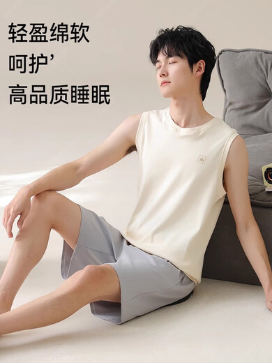 Yalu Vest Pajamas Men's Pure Cotton Summer Sumveless Vest Tin Home Clothing для летней спортивной одежды на улице NSWR-Lotus Color 13658 L Men [Рекомендуется 95-125JIN [JIN равен 0,5 кг]]]