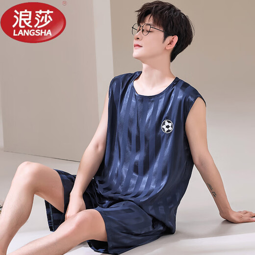 Langsha Pyjamas Herrenweste ärmellose Shorts Zweiteiler Anzug Sommer Dünner Ice Seide Kühltrockne Ball Uniform großer Schüler [ICE SILDE EMEVELEVELESSAUS-Anzug] Q9905 L Männer [100-125jin [Jin gleich 0,5 kg]]]