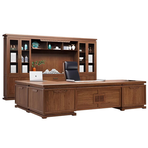 Ningqiu Luoge (NICHLORT) new Chinese style boss desk and chair combination solid wood president desk bookcase high-end office chairman executive desk 3.2 meters desk