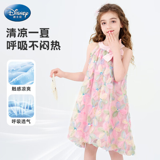 Disney Girls Princess Dress Summer Seaside Resort Style Tank Top Girls Dress Skirt TD2EQ010 Pink 140