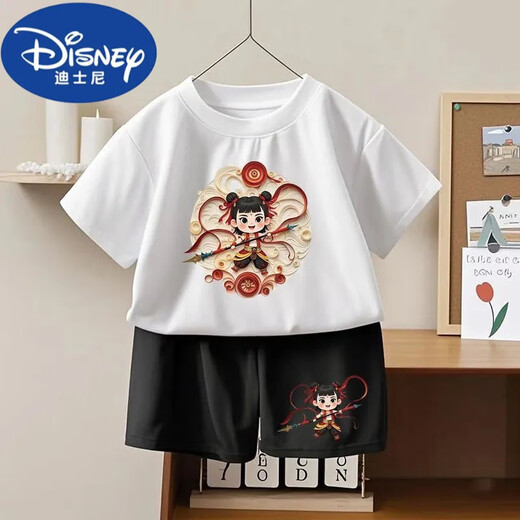 G.DuckKids Nezha: Tongtong Cotton Sweet Summer Summer Shorts New Children's Juego de dos piezas 1092# Pack Back T Wine Red + Pequeño 1098# Black Shorts 90