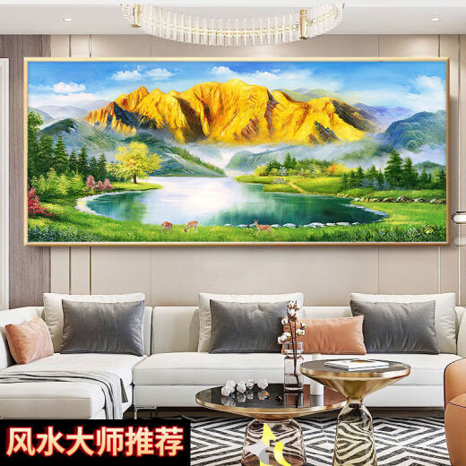 Frost po montañas verdes y agua verde sofá fondo de la pared sala de estudio de la oficina de la oficina colgante de la sala de estar de la sala de estar de jinshan cuenca decorativa de estilo chino pared 12113 fuju tesoro tierra 1 cm*1 cm 120*50 marco de aluminio de oro + diamante de porcelana de cristal