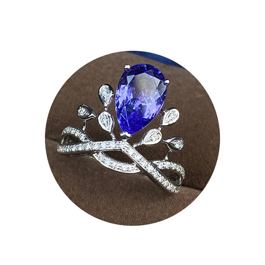
Lierui Natural Blue Tanzanite Women's Ring Crown Shangmei Style Gift Girlfriend Colorful Gems 18K Gold Jewelry Customized 1.5 Carat Peach-shaped Tanzanite