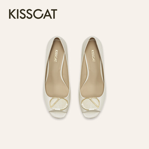 Kisscat küssen katze [elegance symbol] dicke fisch mundschuhe 25 sommer neue schöne sandalen französische sandalen Frauen hellrosa weiß 38