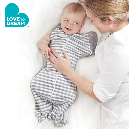 LOVE TO DREAM Anti-jump Sleeping Bag Newborn Infant All-Season Swaddle Sleeping Bag Detachable Sleeves Children's Surrender Anti-Kick Quilt Gray Stripe All-Season M Size 8-15Jin Jin equals 0.5kg (approximately 3-6 months)