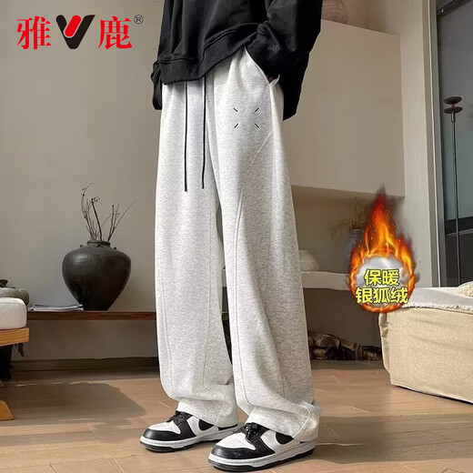 雅鹿弯刀裤男垂感直筒潮牌休闲裤男生运动裤宽松阔腿裤潮流显瘦裤子男 黑色 XL