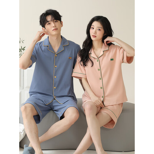 Langsha (Langsha) Pajamas Summer Summer Algodón corto de manga corta Cardigan simple se puede usar en el exterior para ropa de hogar de algodón y algodón de mujeres en verano x12705-12805# 2XL estilo masculino:
