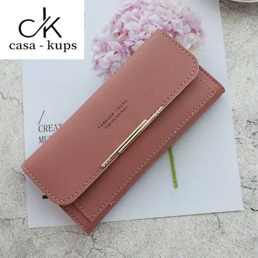 Casa-kupsck2025 Nueva billetera japonesa y coreana Mujer femenina Gran capacidad Posición múltiple Color sólido simple Versión actualizada de cuero de cuero y materia amarilla versátil