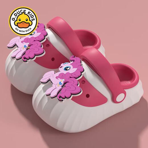 G.Duckkids New Little Pony Girl's Hole Chaussures avec une plage épaisse de plage pour enfants Sandales antidérapantes pour la fille de merde pour filles Rose blanche Rose 15 15cm