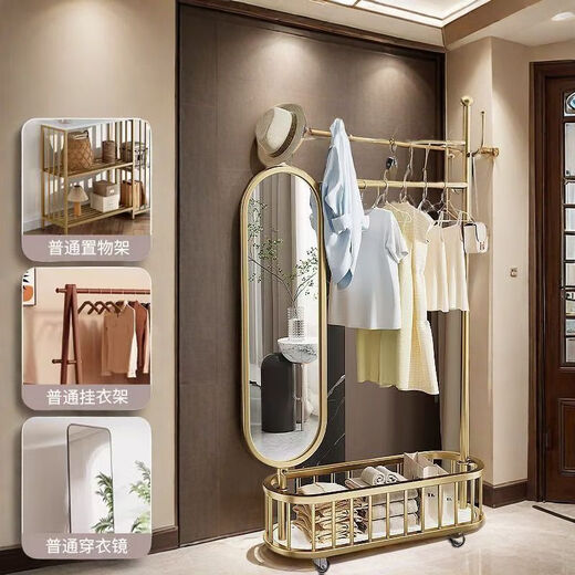 Verdickte bodengehende Kleiderbügel super dicke Schlafzimmer Haushalt drehen Ganzkörper-Dressing-Spiegel Multifunktion leichter luxuriöser Kleiderbügelbodenstil Gold GOLGS GOLSE MIT MILROR 100 CM