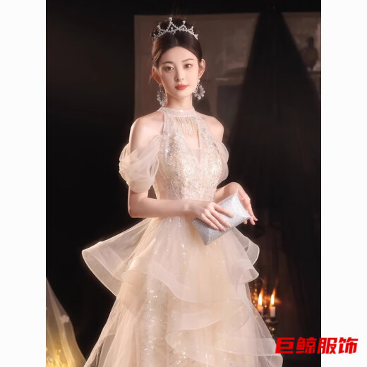 tromlfz晚礼服女新款感宴会主持人party礼服裙新年宴会端庄大气 香槟色 2XL