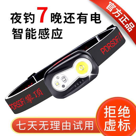 攀顶LED户外感应头灯露营夜钓头灯头戴式超亮钓鱼专用 黑色充电款682小时 带红光驱蚊