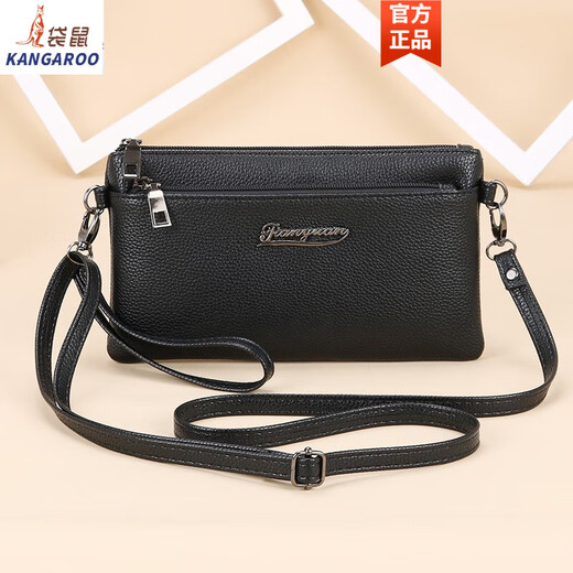 Kangaroo Fashion Crossbody Bag Genuine Leather Shoulder Bag 2025 Korean Style Women's Bag Versatile Clutch Bag Casual Ladies Mom Mobile Phone Bag Letter Mark Black