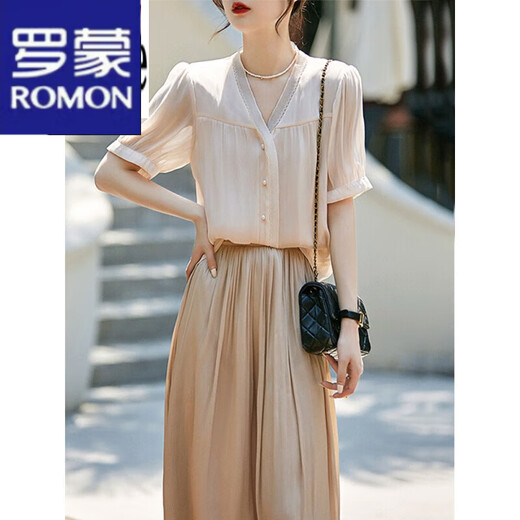 Romon Kleid für Frauen Neu 2023 Sommer -Frauenkleidung Französisch etwas süße kleine romantische elegante Hemdrock -Rock -Frauenanzug (9737#) M.