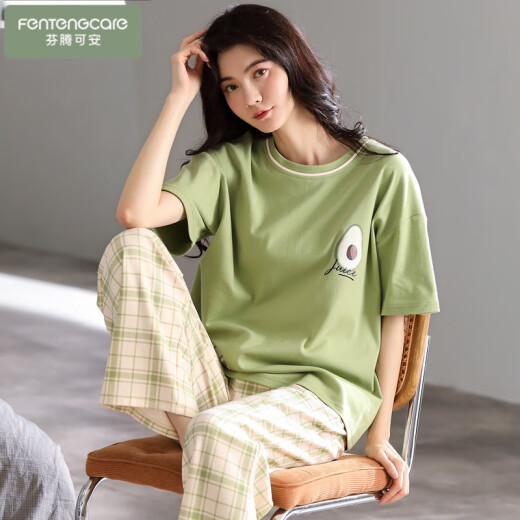 Langsha pajamas for women in summer 2025 new pure cotton thin loose home clothes short-sleeved trousers casual and can be worn out for 7371 L [recommended 100-120 Jin [Jin equals 0.5 kg]]