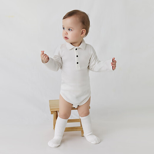 Enhennbaby baby lapel bag, spring baby jumpsuit, newborn one-year-old clothes, romper, white (one size smaller) 66cm