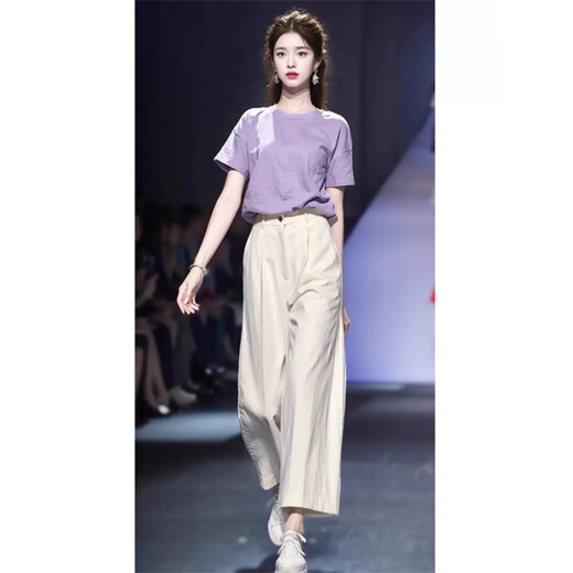 欧迪惠（Oudihui）2025年新款休闲裤女夏季松弛感穿搭冷淡系法式时尚衣服套装女裤子 上衣+裤子 M