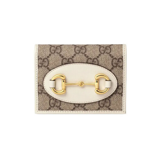 Gucci (GUCCI) women's bag card holder women's short horizontal wallet Horsebit 1955 series horsebit card holder beige ebony canvas 62188792TCG9761 11cm width x 8.5cm height x 3cm depth