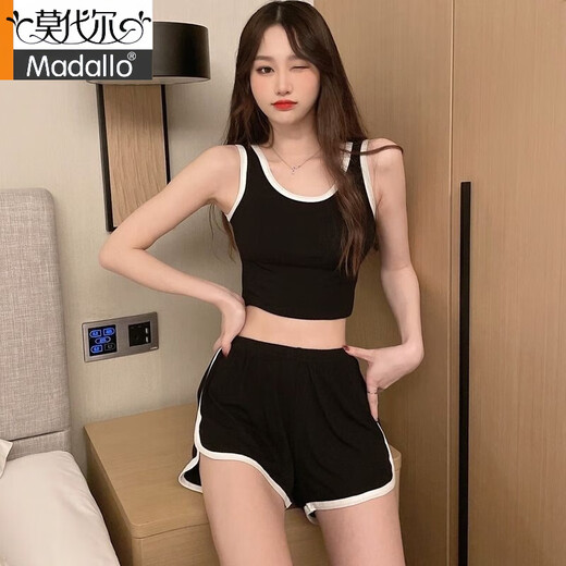 Pyjamas modal pour femmes en été Internet célébrités de mode vêtements de mode 2025 Un ensemble complet de costumes de vêtements de sport modaux pour les femmes portant un costume de gilet extérieur 12035 Gris foncé M recommandé 80-95jin [Jin est égal à 0,5 kg]