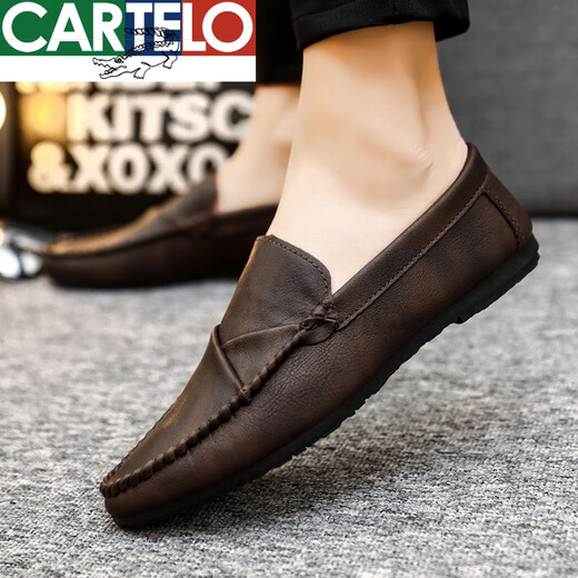 Cartelo printemps polyvalent coréen hisporté de chaussures en cuir décontractées non glissantes 2025 Nouveau style conduisant des chaussures de haricot à un pied de pouce pour hommes Chaussures pour hommes D826 Black 39