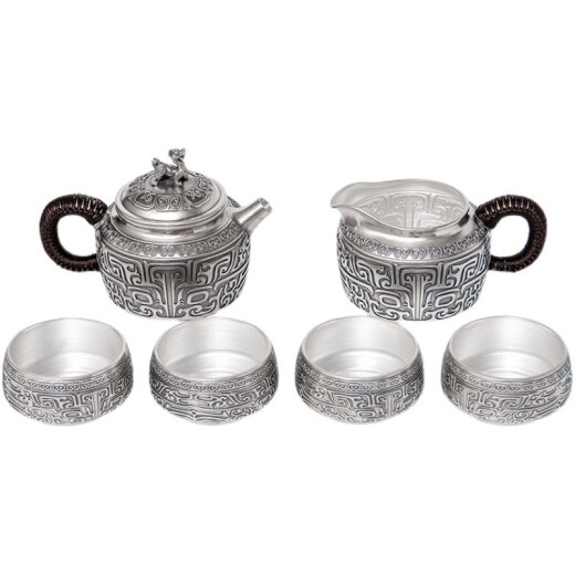 Guiyintang Pot de plata hecha a mano plata esterlina 999 tetera ceremonia de té doméstico kung fu set de té feria taza de té una olla cuatro taza una taza común 695 g + certificado + 0m