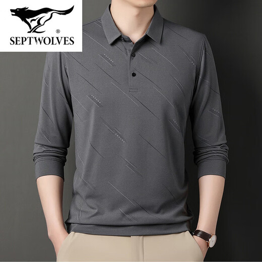 Sieben Wölfe offizielles Flaggschiff Sommereis Seiden Herren T-Shirt Langarm New Sleeve New Middle Casual Herren Dünner Papa T-Shirt 829 Gray M 48/165