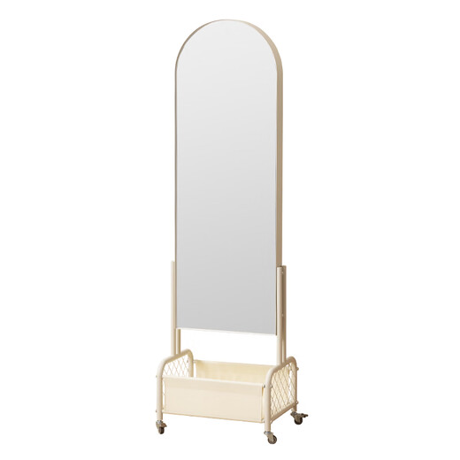 Ganzkörper Spiegel raumhohe Schlafzimmer bewegliche Spiegel mittelalterlicher Story Storage Rack Magazine Rack Drehspiegel Haus verwenden sanftes Mondlicht | Pearl Beige Weiß
