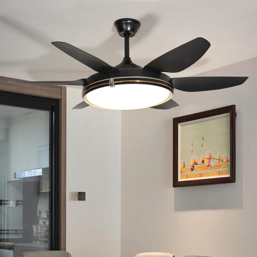 Opda Daqi living room fan lamp 2025 new large size Guangdong Zhongshan lamp electric fan hall ceiling fan lamp full spectrum 1039 black 52 inch three-color dimming 96 watts Maotian