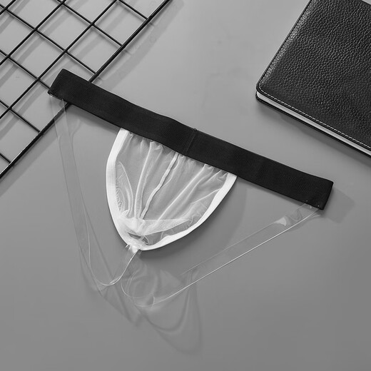 Lingrui Men's Underwear Sexy Pure Desire Hot Transparent Mesh Thong Buttocks Men's U-Protruding Ice Silk Seamless Double D-Top White + Black XL